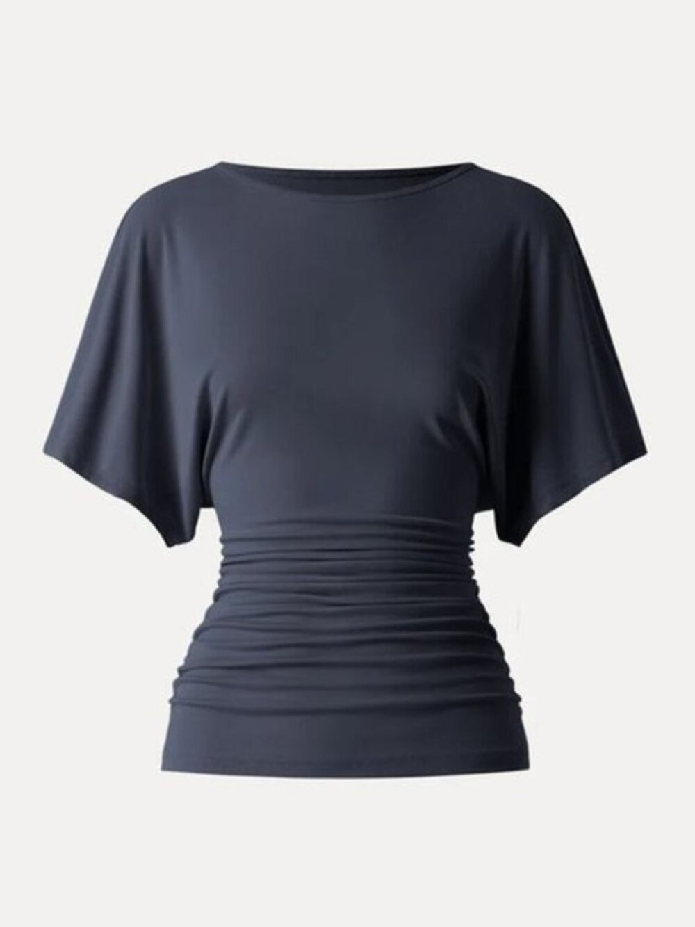 NWT OGL Navy Blue Effortless Boatneck Batwing Sleeve Side Ruched M - Picture 2 of 11